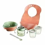 Tommee Tippee kit de destete First Tastes, a partir de 4 meses, cuencos y cucharas para niños, babero Roll ‘n’ Go, taza Sipper 100 % antiderrames de destete y recipientes de almacenamiento de comida