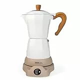 Jocca - Cafetera Italiana Eléctrica 6 Tazas | Línea Nature | Color blanco | Base giratoria 360º | Mantiene el café caliente