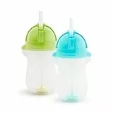 Munchkin Click Lock Set de Tazas con Pajita Tip & Sip, Tazas para Bebé y Niño Pequeño con Pajita, Libre de BPA, Sin Derrames, Tazas para Niños, 296ml, Set de 2, Verde/Azul
