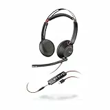 Auricular Poly Blackwire 5220 con cable - Micrófono de brazo flexible con cancelación de ruido - Diseño ergonómico - Conexión a PC/Mac o teléfono móvil mediante USB-C, USB-A o conector de 3,5 mm