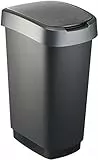 Rotho Twist Cubo de Basura de 50l, Puede ser Usado como Tapa abatible o con bisagras, Plástico (PP) sin BPA, Negro/Gris Plateado, 50 L (40.1 x 29.8 x 60.2 cm)