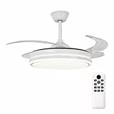 Parrot Uncle Ventilador de Techo con Luz y Aspas Retráctiles, 36W, Motor DC Silencioso, Diámetro 106cm, Función Verano e Invierno, 6 Velocidades, Programable, Mando a Distancia, Blanco -Circulo