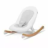 kk Kinderkraft FINIO Hamaca bebé, Balancin para bebés 0-9 kg, Patas de madera, Posición tumbada, Materiales suaves, Fácil de limpiar, Diseño escandinavo, Blanco