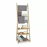 Relaxdays Toallero bambú Plegable, pequeño ropero, 3 estantes, 3 Barras, 4 Ganchos Laterales, 152 x 53 x 31, Madera