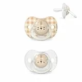 Suavinex Pack de 2 Chupetes que Brillan en la Oscuridad, Chupetes Fluorescentes para Dormir, para Bebés 0/6 Meses, con Tetina Fisiológica SX Pro de Silicona, Plana y Flexible, Night and Day, Beige