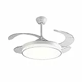 Genérico Ventilador techo INFANTIL blanco con Luz Lámpara,LED 72W,Motor DC, Ventilador Invisible Ultra Silencioso con Mando a Distancia y Palas Retráctiles Φ52*H40cm Decoración