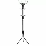 SONGMICS Perchero de Metal, Soporte de Ropa de Pie, Colgador de Bolsos Gorras Ropa, Altura de 182 cm, con 12 Ganchos, Negro RCR19B