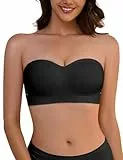 Xnova Sujetador sin Tirantes sin Aros para Mujer, Invisible Sujetadores Multiposicion con Relleno, Inalámbrico Bralette Bandeau de Silicona Antideslizante (Negro, S)