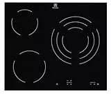 Electrolux EHF6232IOK Placa vitrocerámica de 60 cm y 3 zonas de cocción, Doble de 27 cm, Control táctil independiente, Bloqueo Seguridad, Indicador de calor residual, Negro