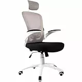 ZIK Silla de oficina y escritorio certificada EN 1335, sillón ergonómico con soporte lumbar, reposabrazos y reposacabezas, direccional giratorio con ruedas, color blanco