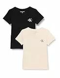 Calvin Klein Camisetas de Manga Corta Pack de 2 Mujer Monolog Cuello de Pico, Multicolor (Moonbeam/CK Black), XS