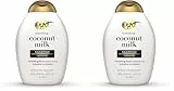 OGX Nourishing + Coconut Milk Shampoo (385 ml), champú hidratante con leche y aceite de coco y proteína de leche hidrolizada, tensioactivos sin sulfatos, para cabello seco (Paquete de 2)