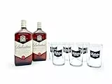 Ballantine's Finest Whisky Escocés, Pack de 2 Botellas y 6 Vasos de Regalo, 1 L