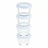 Amazon Basics ABL001 Recipiente de vidrio claro con tapa azul de 120 ml, 4 Unidad