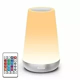 Auxmir Lámparas de Mesita de Noche, Recargable 2500mAh con USB, Luz Nocturna LED sin Cable, Control Remoto y Táctil, Temporizador, 13 Colores de Luz, para Dormitorio Quitamiedos, Plata