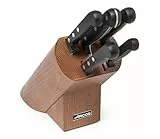 Arcos Juego de Cuchillos. 5 piezas en Acero Inoxidable Nitrum. Bloque madera pino. Mango ergonómico polioximetileno POM. 2950 gr. Serie Universal. Mayor control. Color negro.