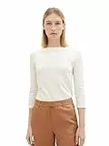 Camiseta básica de mujer TOM TAILOR con manga tres cuartos, Blanco (10315-blanco susurro), S
