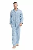 GLOBAL Pijama Hombre 100% Algodón Ropa de Dormir Manga Larga con Botones Cordón Transpirable Conjunto de Pijama Hombre Ropa de Estar por Arriba y Abajo S-XXL