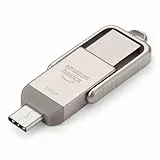 Amazon Basics Memoria USB, Memoria Portátil con Puertos USB C y USB A Duales, 128GB, Color Champán Plateado