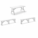 KG KITGARDEN - Mesa Plegable Multifuncional, 180x74x74cm, Blanco, KG Folding 180 2 Bancos Plegable Multifuncional, 180x28x43 cm, Blanco, Folding BC180