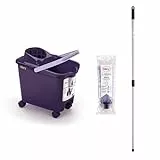 Mery Set Cubo con Fregona y Palo, Cubo Escurridor con Ruedas Morado y Lila, 14 L, Fregona Microfibra Super Absorbente, Rosca Universal, Palo Telescópico de Acero Plastificado, 80x140 cm