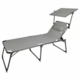 AKTIVE 62613 - Tumbona plegable de playa con parasol, Tumbona de playa con cojín, 193x67x48/96 cm, altura del asiento 48 cm, color gris, tumbona plegable, 5 posiciones, peso máx 100 kg