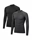 DANISH ENDURANCE Camiseta Deporte Hombre de Compresión de Manga Larga, 2 Pack, MC (1x Gris, 1x Negro), L