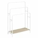 VASAGLE Toallero de Pie, Toallero de 3 Barras, 70 x 30 x 100 cm, 2 Ganchos, Estante de Almacenamiento, Estante para Manta, Toallas de Baño, Blanco Nube y Beige Natural LLS019W01