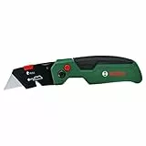 Bosch cúter (cúter compacto y robusto; acero inoxidable; apertura con una sola mano; cambio rápido de la hoja; gancho para cinturón; almacenamiento para cuchillas; con 3 cuchillas de acero SK5)