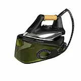 Rowenta Easy Steam Centro planchado alta presión 6 bares, golpe de vapor 270 g/min, vapor continuo 110 g/min suela Airglide con depósito de 1.4 L y Modo Eco, Negro/Verde