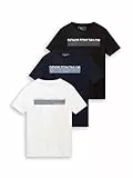 TOM TAILOR Denim Hombre Triplepack Camiseta con estampado 1034860, 29999 - Black, M