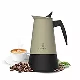 Cecotec Cafetera Italiana Piccolina 600 Green. 300ml, 6 Tazas de Café, Acero Inoxidable, Apta Todas Superficies, Filtro Premium, Válvula Seguridad, Mango Termorresistente, Diseño Elegante