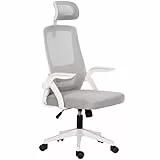 Altaudia Silla de Escritorio y Oficina de Trabajo - Ergonómica Ajustable y Reclinable - Reposabrazos móviles, Cabezal, Reposacabezas, Función de Inclinación, Silla Giratoria, Soporte Lumbar, Blanco