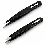 YISCOKO Pinzas profesionales para vello facial para mujeres, pinzas de cejas de acero inoxidable (2 unidades, negro)