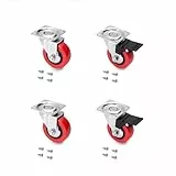 Emuca - Kit de Ruedas Red, Ø 50, Acero y Plástico, Rojo, Ø50mm con placa de montaje