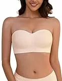 Xnova Sujetador sin Tirantes sin Aros para Mujer, Invisible Sujetadores Multiposicion con Relleno, Inalámbrico Bralette Bandeau de Silicona Antideslizante (Beige-P, M)