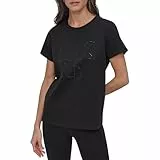 DKNY Stacked Rhinestone Outline Graphic Crew Neck tee Camiseta, Negro, XL Mujeres