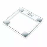 Beurer GS 14 - Báscula de baño de vidrio, vidrio de seguridad, apagado automático, puesta en marcha con sensor vibración, 150 kg / 100 gr, color transparente/ Blanco/ Plateado