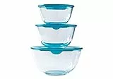 Pyrex® Prep & Store - Juego de 3 cuencos de cristal resistentes con tapa (0,5 L, 1 L, 2 L), sin BPA
