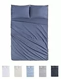 Todocama Juego de Sábanas de 4 Piezas - 4002 - Sábana Bajera Ajustable - Encimera - Dos Fundas de Almohada de 50x80cm (Cama 150x190/200 cm, Azul Grisáceo)