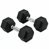 HOMCOM Juego de Mancuernas Hexagonales 2 x 10 kg Juego de Pesas con Barras de Conexión Kit de Entrenamiento de Fitness para Gimnasio en Casa
