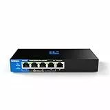 Switch Linksys Gigabit PoE+ no gestionado de 5 puertos | Ethernet energéticamente eficiente | Control de flujo full dúplex | Ideal para oficinas pequeñas y domésticas | Diseño sin ventilador y carcasa