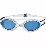 Zoggs Tiger - Gafas de natación para adultos, protección UV, correas de gafas cómodas de ajuste rápido, lentes de natación sin niebla, gafas adultos ultra ajustadas, lentes tintadas azules