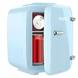 YASHE Mini frigorífico, 4 litros, para cosméticos, bebidas, 220 V CA/12 V CC, refrigeración termoeléctrica y calefacción, nevera pequeña para dormitorio, oficina, dormitorio, coche (Azul)