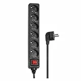 HAMA | Regleta de 6 Tomas con Interruptor (Interruptor Iluminado, para Conectar hasta 6 Dispositivos, Cable de 1,4 Metros, Protección Anticontacto) Color Negro