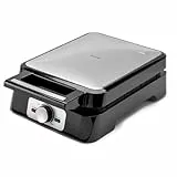 Huslog Gofrera Eléctrica para 4 Gofres Belgas, 1500W, Placas Antiadherentes, Control de Temperatura, Indicador Luminoso, Mango Cool Touch, Acero Inoxidable, Negro