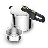 Tefal Secure Trendy 8L con cestillo P25844 - Olla a presión de 8L de capacidad, dos programas, verdura y carne, comidas más rápidas, resultados tiernos, tapa de cocción a presión, apto para inducción