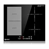 Placa inducción AMZCHEF Placa de inducción de 60cm con 4 zonas de refuerzo, zonas flexibles para barbacoa, 9 niveles, función de calentamiento y STOP+GO, 7400W, cierre de seguridad y temporizador