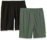 Amazon Essentials Pantalón Corto Holgado, técnico y de Estilo Deportivo (Disponible en Tallas Grandes y Largos Especiales) Hombre, Pack de 2, Negro/Verde Oliva, XL