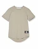 Calvin Klein Camiseta de Manga Corta para Hombre Badge Turn Up Sleeve Cuello Redondo, Beige (Elephant Skin), L